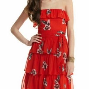 White House Black Market Tiered Red Floral Dress